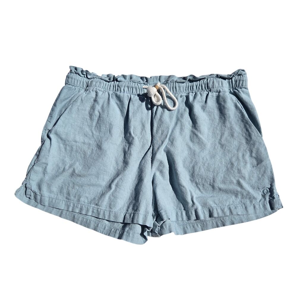 Hang Ten Light Blue Linen Blend Elastic Waist Shorts Casual Beach Womens Size L